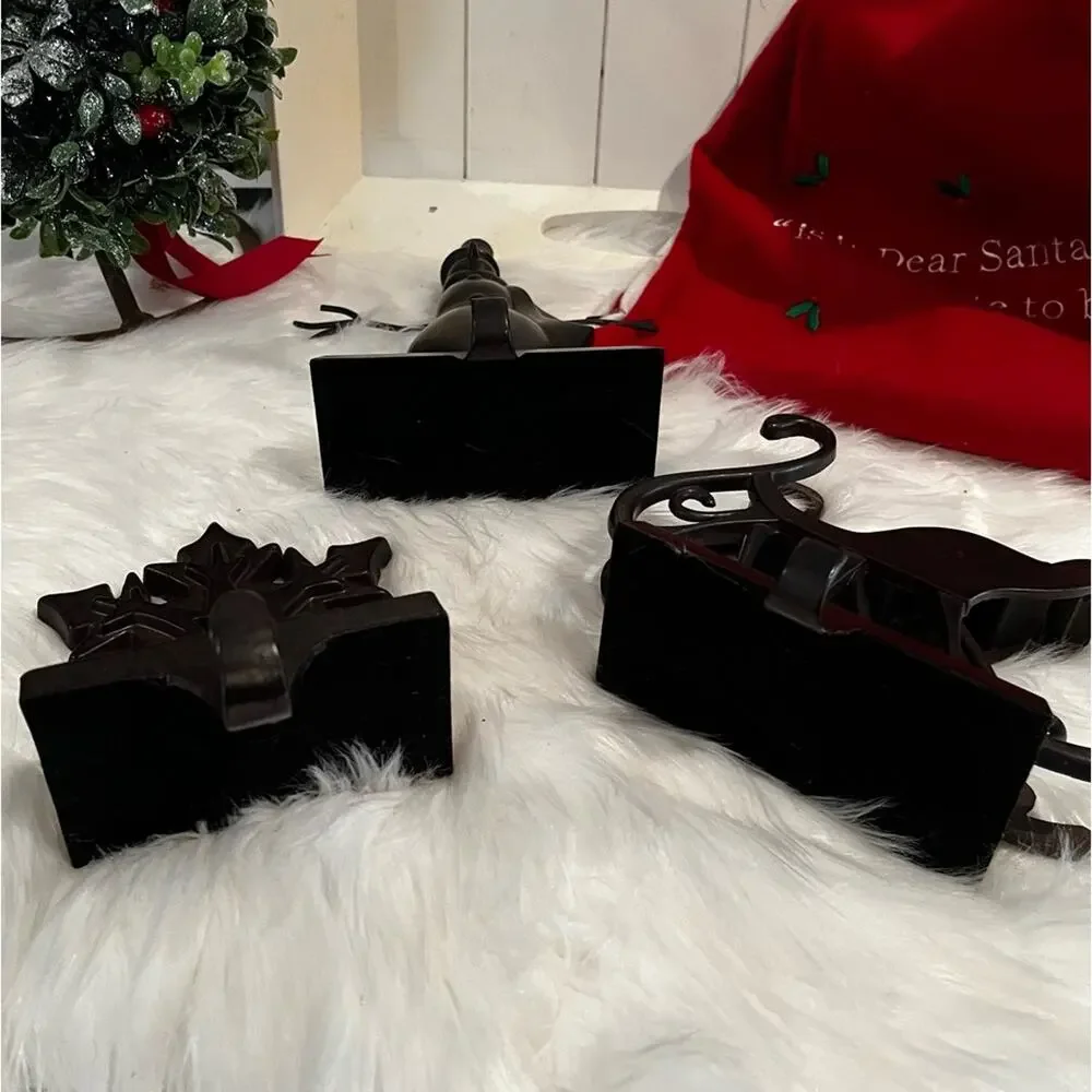 NEW Pottery Barn Bronze Snowman Snowflake Christmas Holiday Stocking Holders